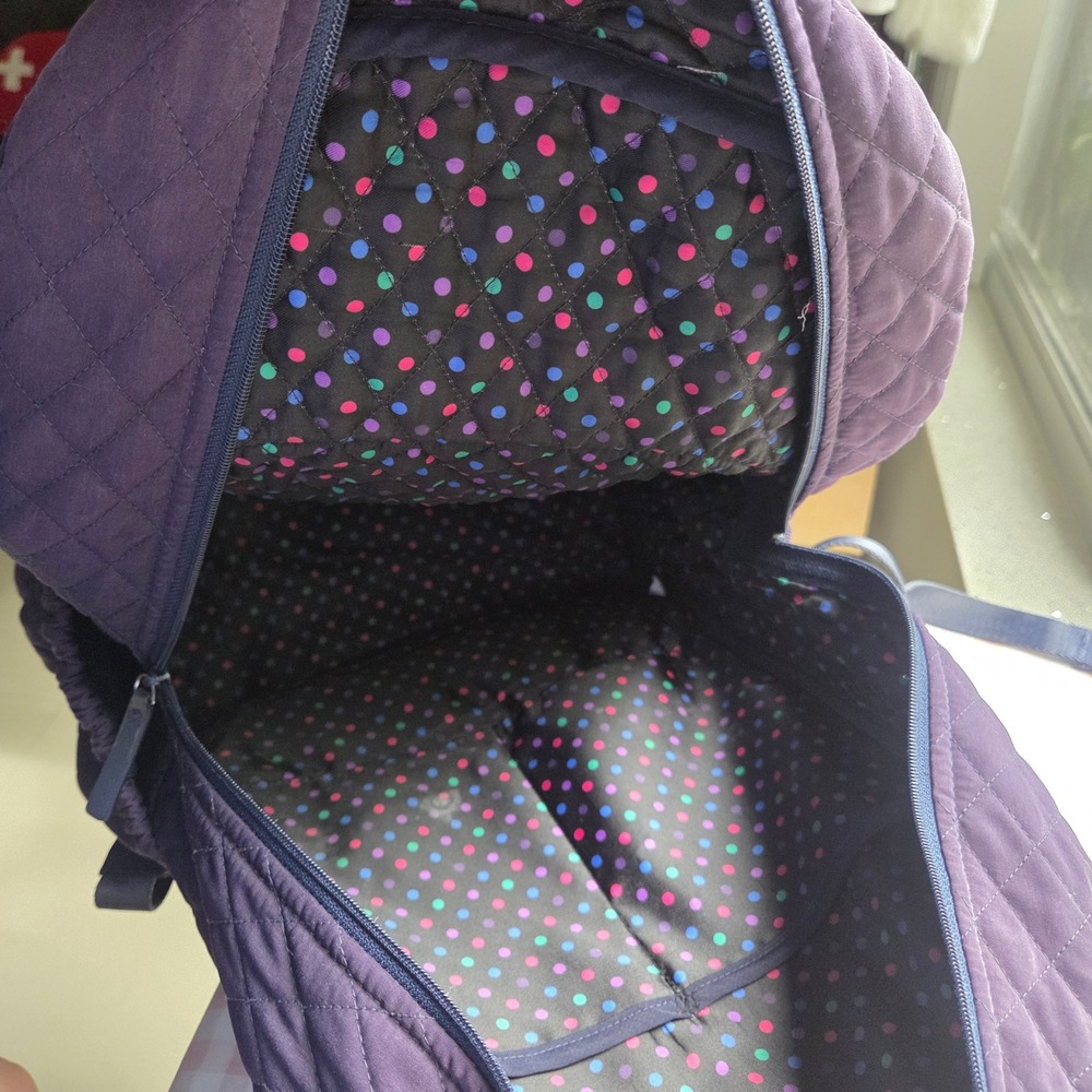 Vera Bradley Purple Quilted Backpack Polka Dot Lining School Travel Bag - Picture 4 of 6
